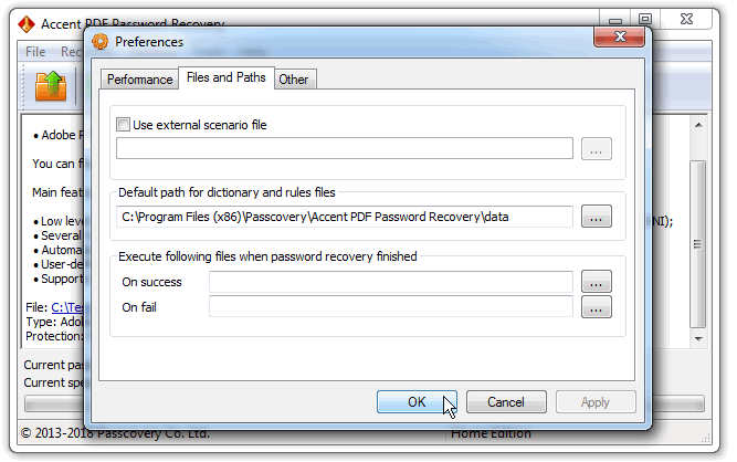 Click-clack to view Program settings