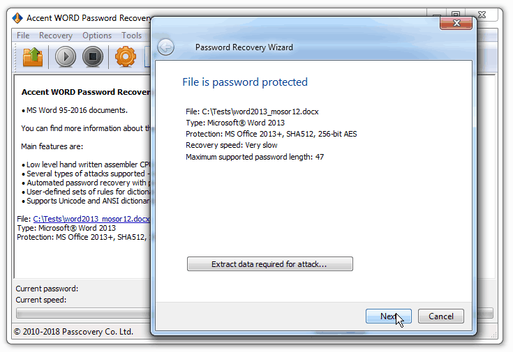 Accent WORD Password Recovery Screenshot