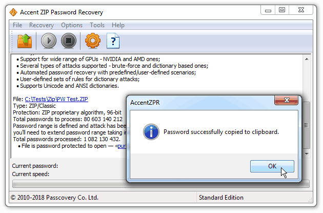 Click to see Accent ZIP Password Recovery. Main window