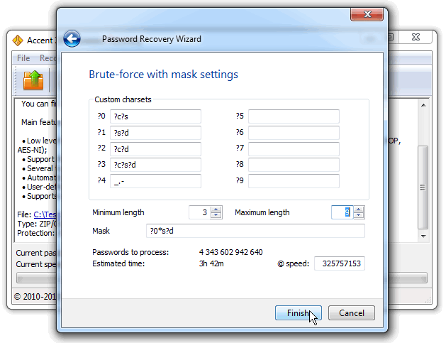 Click to see Accent ZIP Password Recovery. Extended (position) mask settings