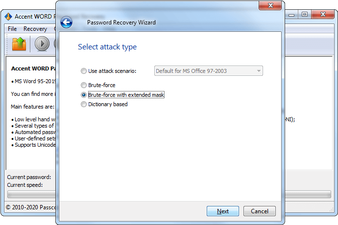 Enlarge . Selecting a password attack